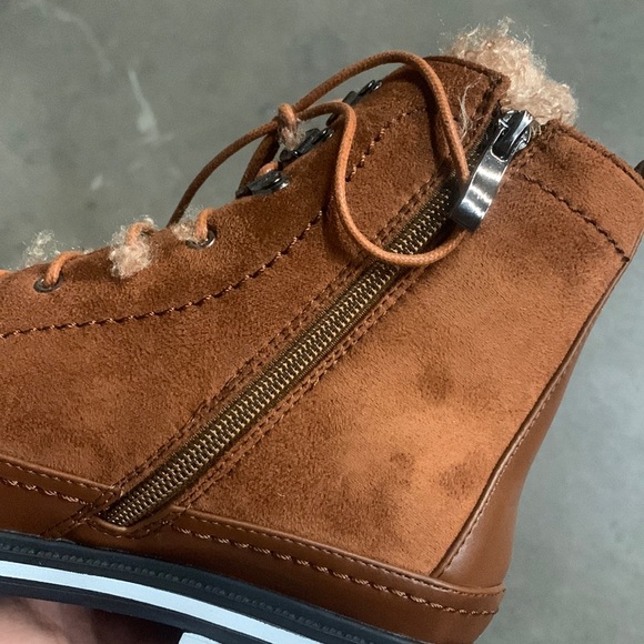 Women’s Lace Up Zip non Slip Sole Ankle Boot in Brown Faux Suede - Picture 15 of 16